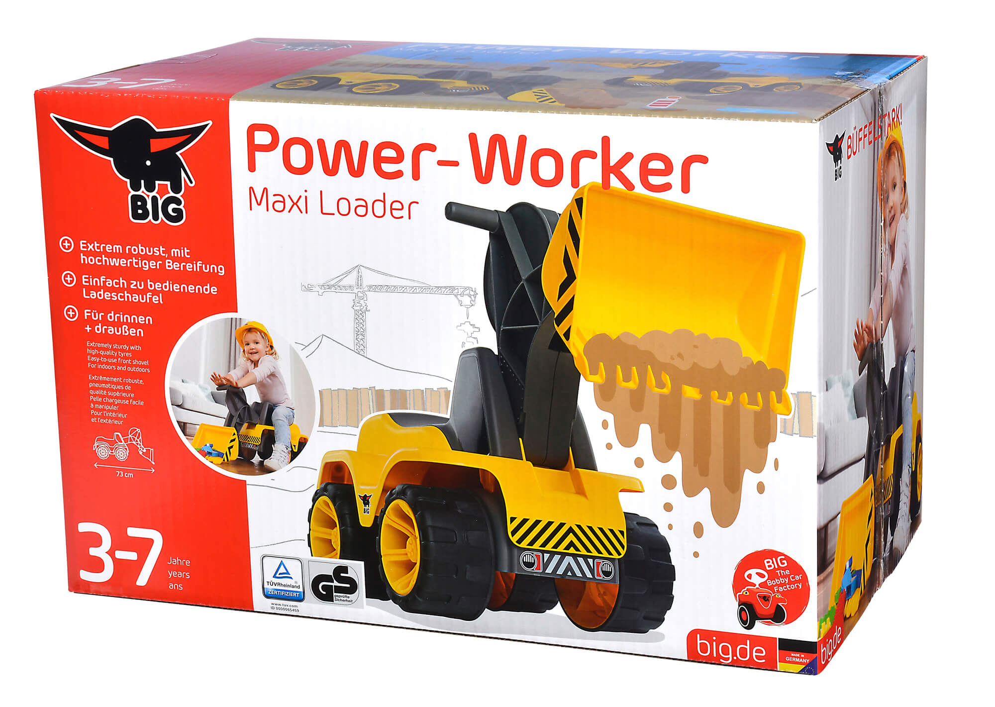 BIG Maxi Excavadora Power Worker 800055811: Asiento Amplio Con Giro 360º, Brazos Articulados Y Neumáticos Blandos, Para Niños A Partir De 3 Años, Fabricada En Alemania